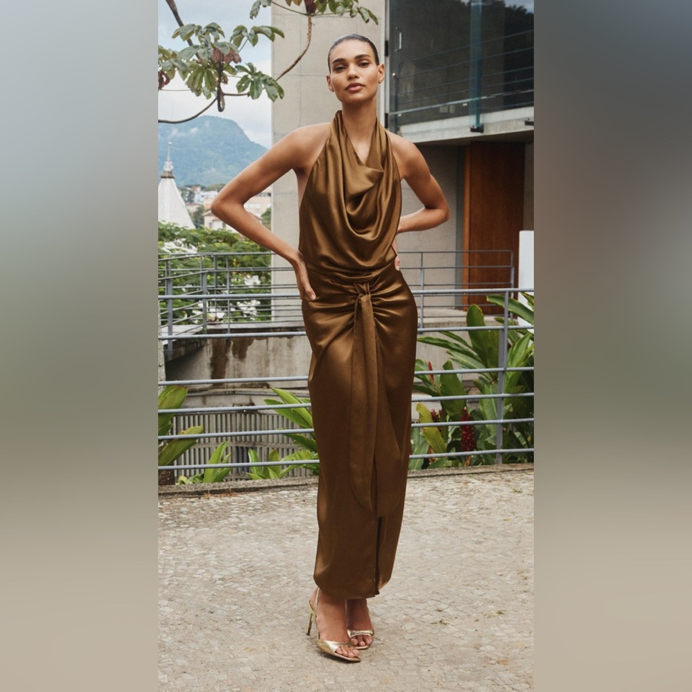 Zara Brown Cowl Neck Sleeveless Gown